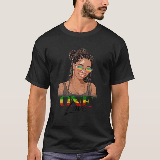 One Love Reggae Music Lover Rastafari Jamaican Ras T-Shirt (Front)