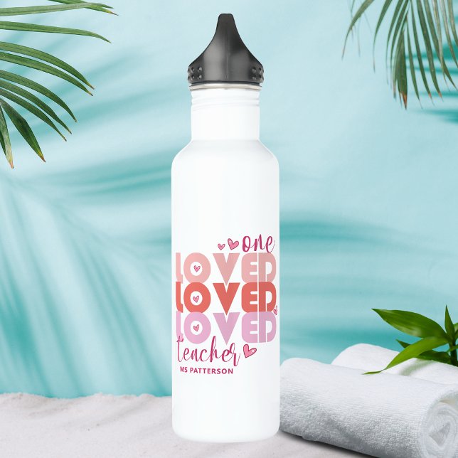 One Love Teacher Pink Modern Personalised Name 710 Ml Water Bottle (Creator Uploaded)