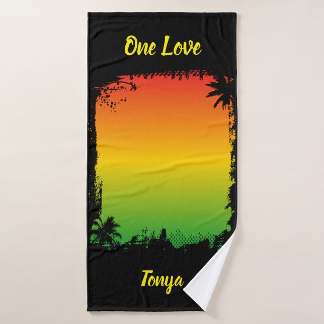 One Love Tropical Sunset and Palm Trees Bath Towel (Bath Towel)