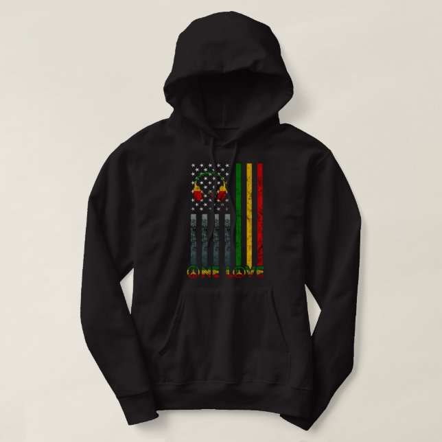 One Love USA American Flag Rasta Reggae Reggae Mus Hoodie (Design Front)