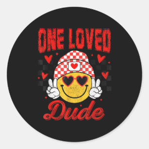 One Loved Dude Checkered Heart Valentines Day Boys Classic Round Sticker