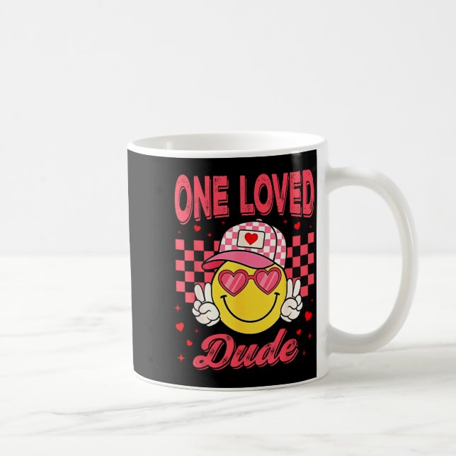 One Loved Dude Checkered Heart Valentines Day Boys Coffee Mug (Right)