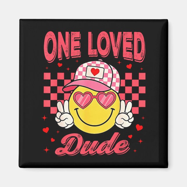 One Loved Dude Checkered Heart Valentines Day Boys Magnet (Front)