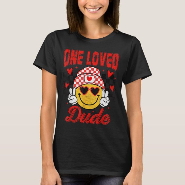 One Loved Dude Checkered Heart Valentines Day Boys T-Shirt (Front)