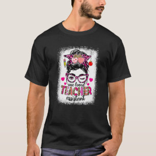 One Loved Teacher Assistant Messy Bun Leopard Vale T-Shirt