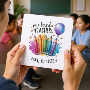 One Loved Teacher colourful pens Personalised 