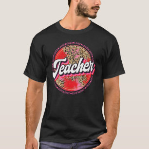 One Loved Teacher Happy Valentines Day Retro Leopa T-Shirt
