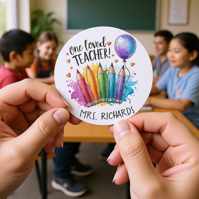 One Loved Teacher Personalised Thank You Gift Classic Round Sticker (One Loved Teacher Personalised Thank You Gift Classic Round Sticker)