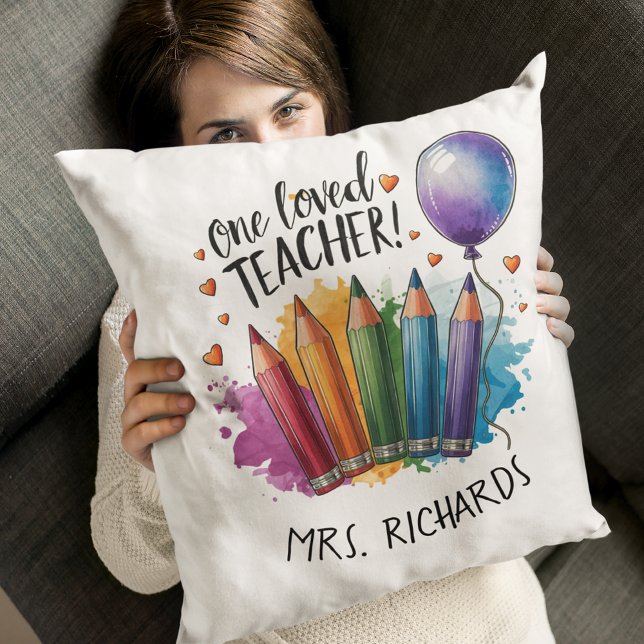 One Loved Teacher Personalised Thank You Gift Cushion (One Loved Teacher Personalised Thank You Gift Throw Pillow)