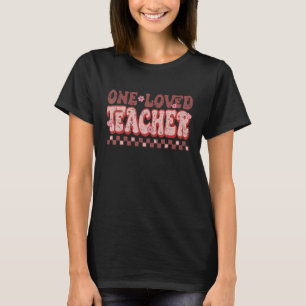 One Loved Teacher Retro Groovy Flowers Hearts Vale T-Shirt