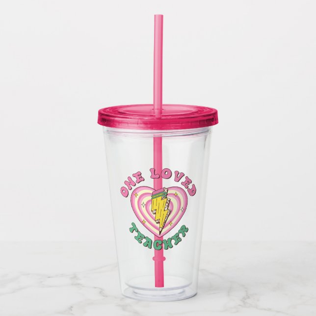 One Loved Teacher Valentine Teacher Gift Acrylic Tumbler (Front)