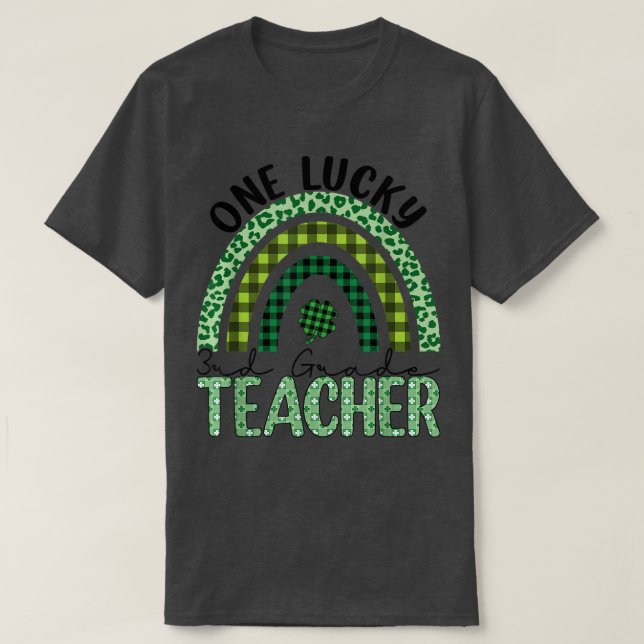 One Lucky 3rd Grade Teacher Leopard Rainbow St Pat T-Shirt (Design Front)