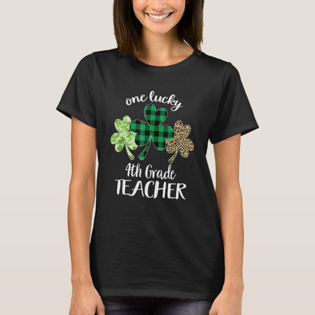 One Lucky 4th Grade Teacher St Patricks Day Shamro T-Shirt (Front)