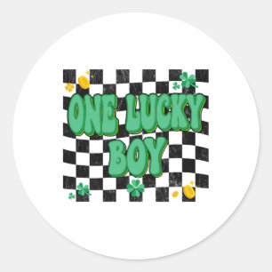 One Lucky Boy St Patricks Day Groovy Irish Shamroc Classic Round Sticker