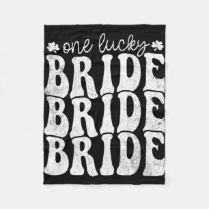 One Lucky Bride Groovy Happy St Patricks Day Shamr Fleece Blanket