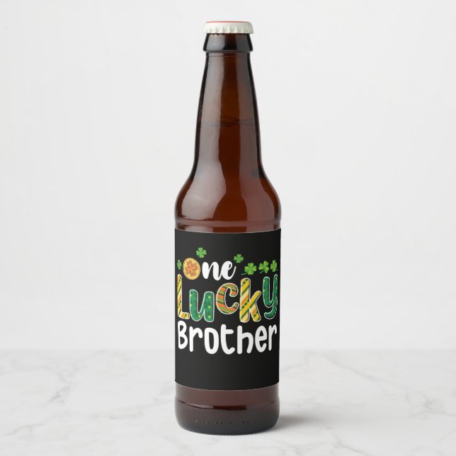 One Lucky Brother Matching Family St Patrick's Day Beer Bottle Label (Front)