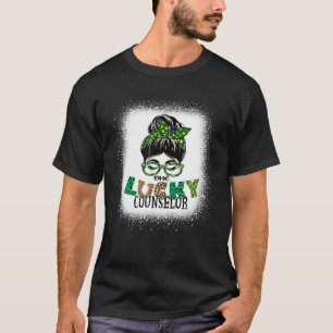 One Lucky Counselor Bleached Messy Bun St Patricks T-Shirt