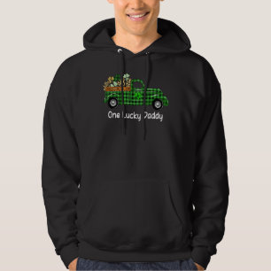 One Lucky Daddy Truck Green Plaid Shamrocks St Pat Hoodie