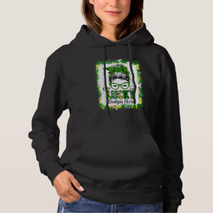 One Lucky Dialysis Nurse Messy Bun Shamrock St Pat Hoodie