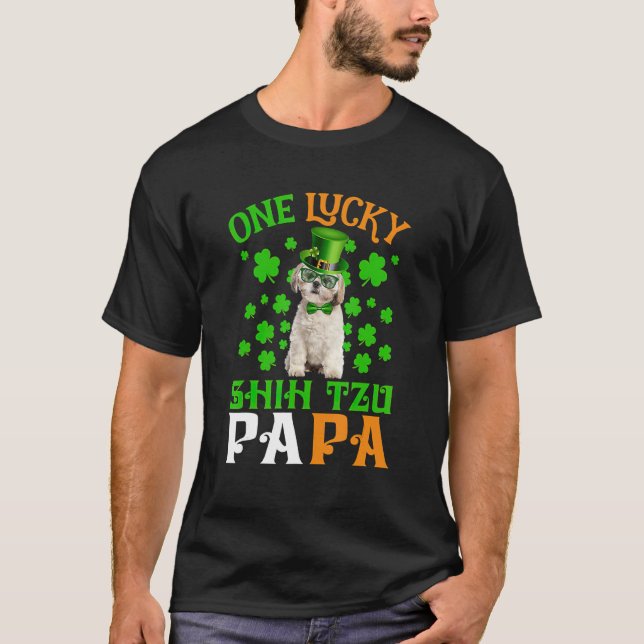 One Lucky Dog Papa CREAM Shih Tzu Dad St Patricks  T-Shirt (Front)