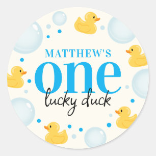 One Lucky Duck 1st Birthday Favor Classic Round Sticker