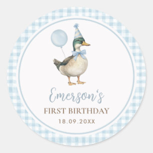 One Lucky Duck Baby Blue Balloon 1st Birthday Classic Round Sticker