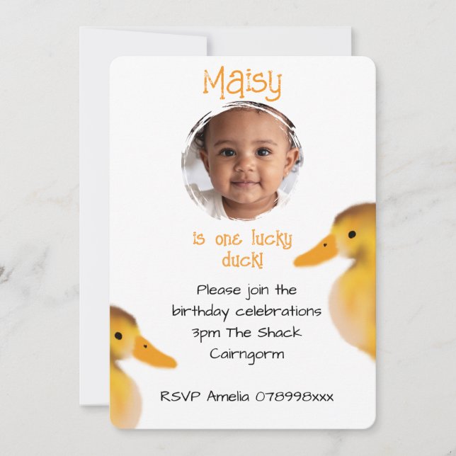 One Lucky Duck Birthday Invitation (Front)