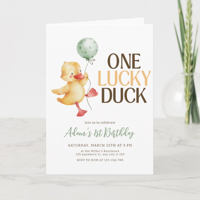One Lucky Duck Birthday Invitation, Kids Birthday  Invitation (Front)