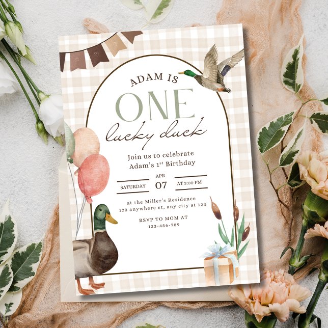 One Lucky Duck Birthday Invite, Boys 1st Birthday Invitation (Creator Uploaded)