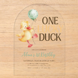 One Lucky Duck Birthday Party Kids Minimalist Duck Acrylic Invitations