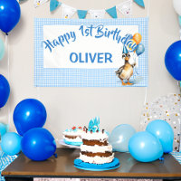 One lucky duck blue gingham happy birthday
