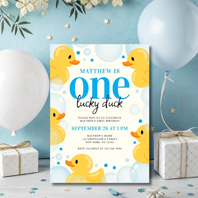 One Lucky Duck Boy's 1st Birthday Party Invitation (Creator Uploaded)