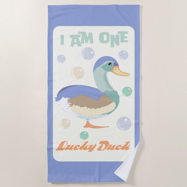 One Lucky Duck &  Bubbles Blue Pastel  Beach Towel (Front)
