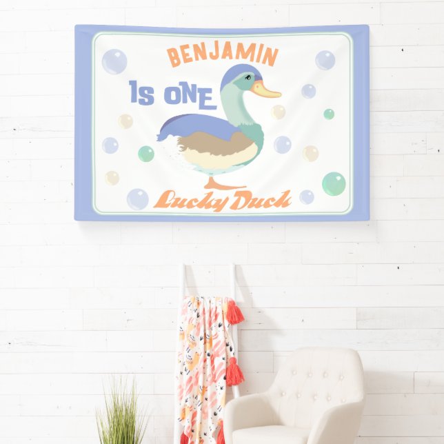One Lucky Duck &  Bubbles First Birthday Pastel  Banner (Insitu)
