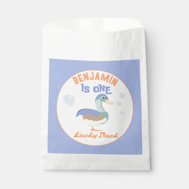 One Lucky Duck &  Bubbles First Birthday Pastel  Favour Bag (Front)