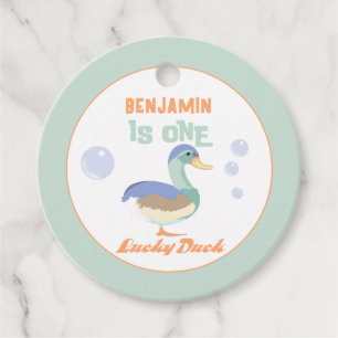 One Lucky Duck &  Bubbles First Birthday Pastel Favour Tags