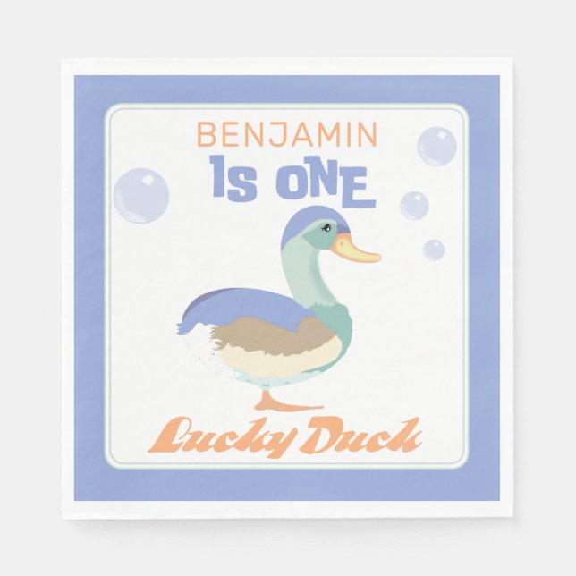 One Lucky Duck &  Bubbles First Birthday Pastel  Napkin (Front)