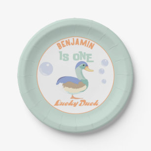 One Lucky Duck &  Bubbles First Birthday Pastel  Paper Plate