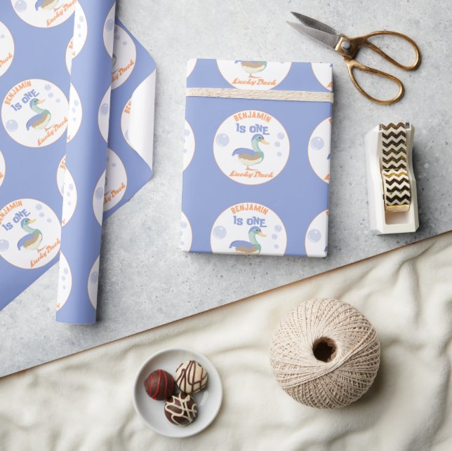 One Lucky Duck &  Bubbles First Birthday Pastel  Wrapping Paper (Crafts)