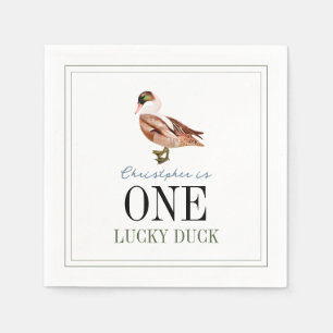 One Lucky Duck Classic Boy 1st Birthday Napkin