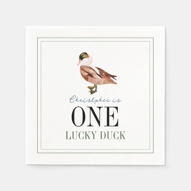 One Lucky Duck Classic Boy 1st Birthday Napkin (Front)
