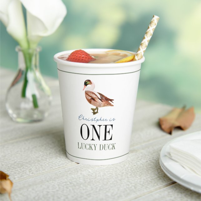 One Lucky Duck Classic Boy 1st Birthday Paper Cups (Insitu)