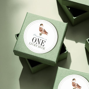 One Lucky Duck Classic Boy 1st Birthday Round Sticker