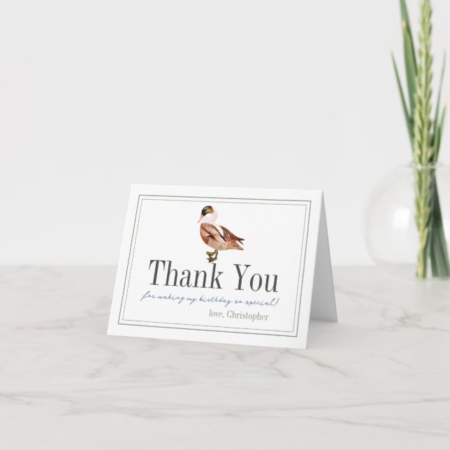 One Lucky Duck Classic Boy 1st Birthday Thank You Card (Front)