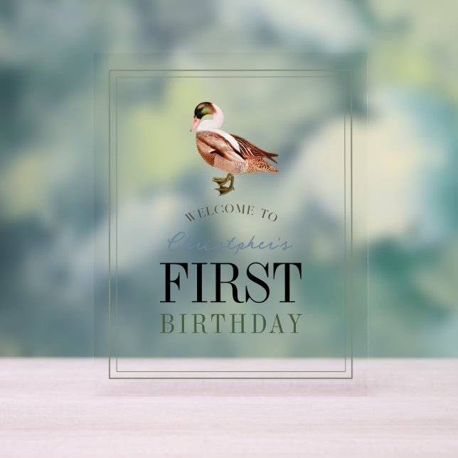 One Lucky Duck Classic Boy 1st Birthday Welcome Acrylic Sign (Neutral)