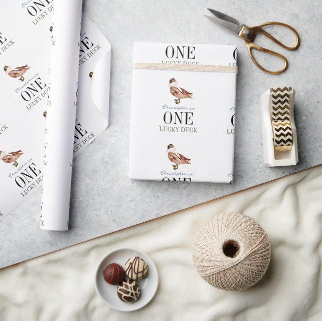 One Lucky Duck Classic Boy 1st Birthday Wrapping Paper (Crafts)
