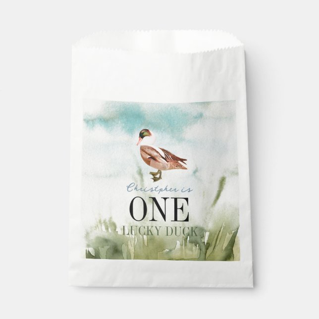 One Lucky Duck Field Boy 1st Birthday Favour Bag (Front)