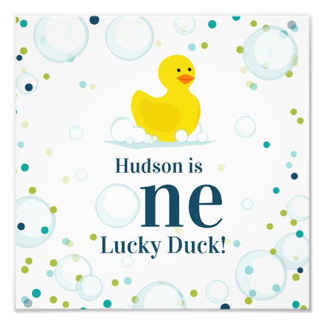 One Lucky Duck First Birthday Blue Photo Print (Front)