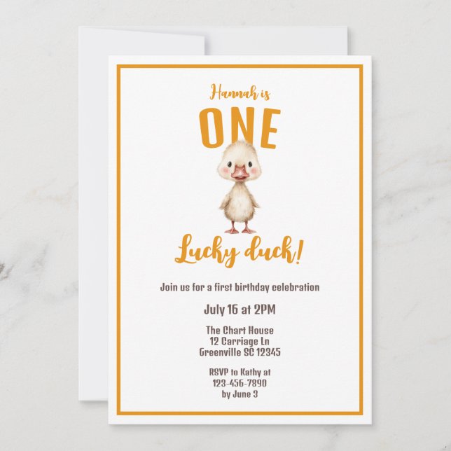 One Lucky Duck First Birthday  Invitation (Front)