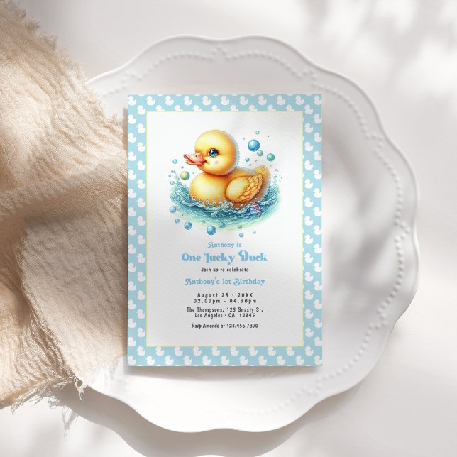 One Lucky Duck First Birthday Party Invitation (One Lucky Duck First Birthday Party Invitation)